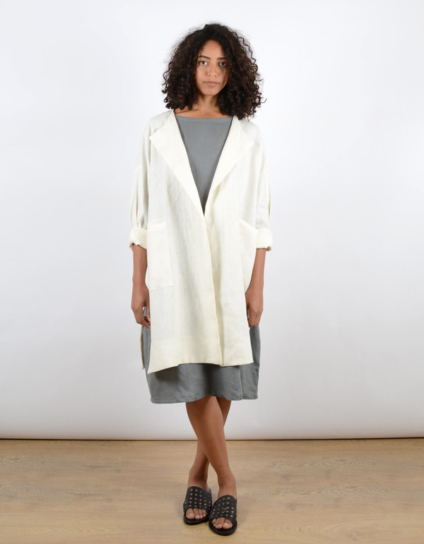 Sunja Link Collarless Coat Cream Sunja Link Collarless Coat Cream