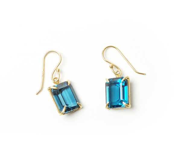 Rosanne Pugliese 18K Emerald Cut Faceted London Blue Topaz Earrings Rosanne Pugliese 18K Emerald Cut Faceted London Blue Topaz Earrings