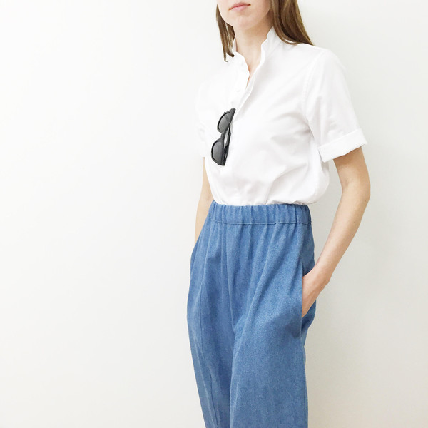 Shelby Steiner White Mandarin Collar Shirt Shelby Steiner White Mandarin Collar Shirt