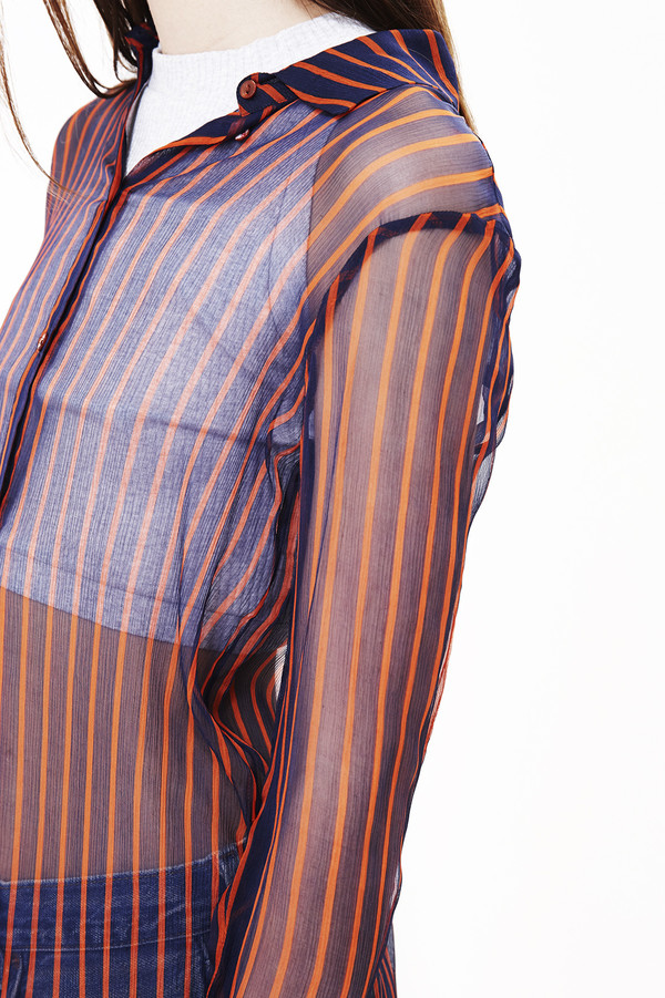 Nanushka Siiri Long Shirt Dress in Navy/Red Stripe Nanushka Siiri Long Shirt Dress in Navy/Red Stripe