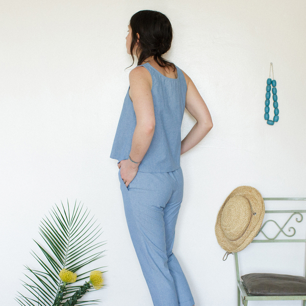 Me & Arrow Basic Short Tank - Lt. Indigo Chambray Me & Arrow Basic Short Tank - Lt. Indigo Chambray