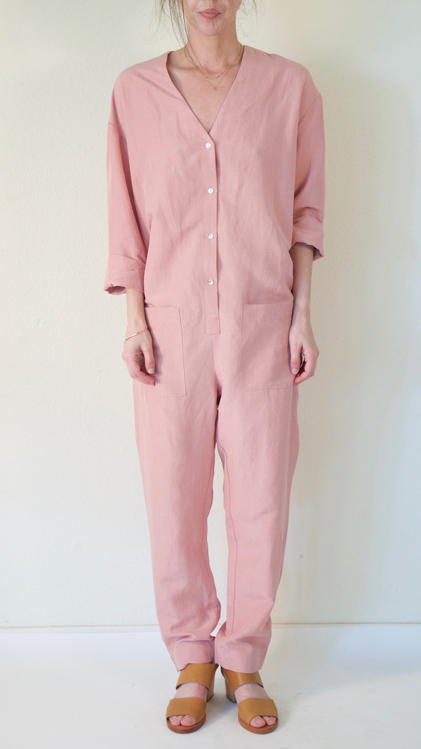 Horses Atelier V-Neck Patch Pocket Jumpsuit in Pink Horses Atelier V-Neck Patch Pocket Jumpsuit in Pink