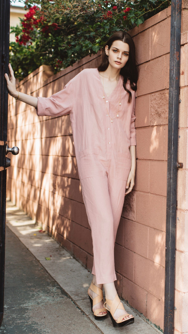 Horses Atelier V-Neck Patch Pocket Jumpsuit in Pink Horses Atelier V-Neck Patch Pocket Jumpsuit in Pink