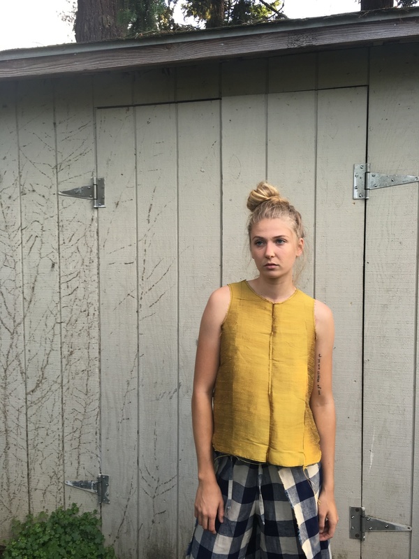 Alexa Stark gold silk patchwork tank Alexa Stark gold silk patchwork tank