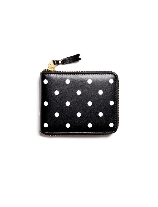Comme des Garcons Polka Dots Printed Small Full Zip Wallet - Black Comme des Garcons Polka Dots Printed Small Full Zip Wallet - Black