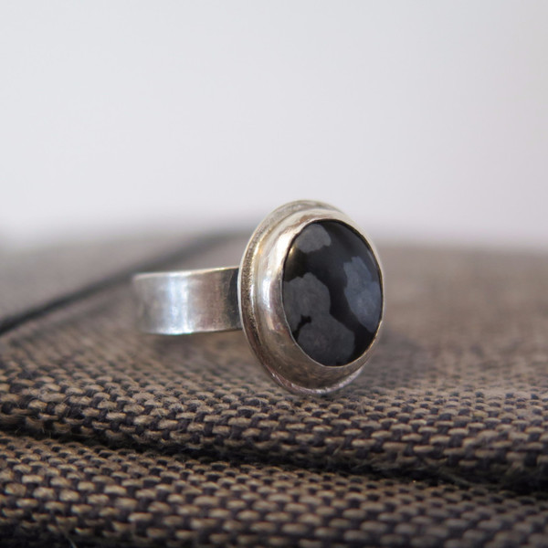 Gem spell snowflake Obsidian Ring Gem spell snowflake Obsidian Ring