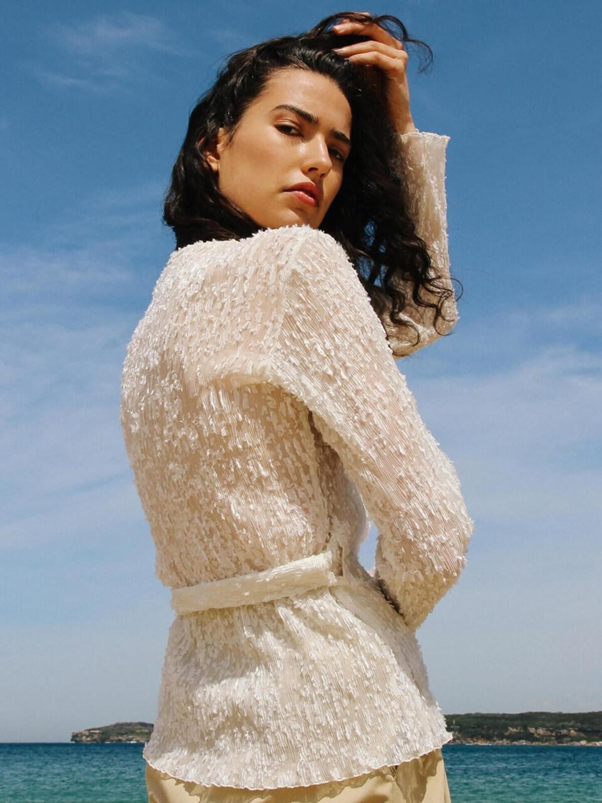 LAUNDROMAT Luela Fil Coupeplisse Wrap Top Vanilla Garmentory