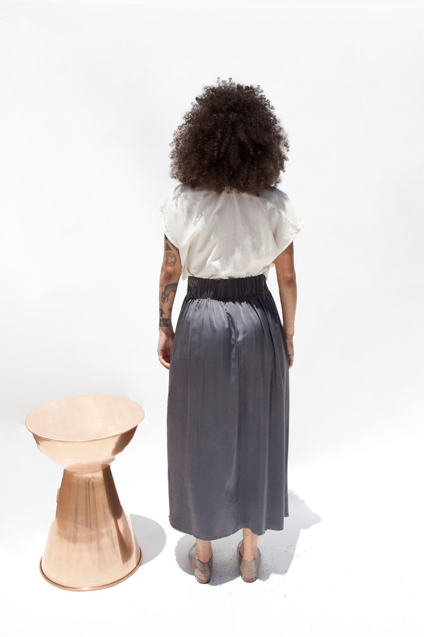 Miranda Bennett Paper Bag Skirt, Silk Charmeuse in Slate Miranda Bennett Paper Bag Skirt, Silk Charmeuse in Slate