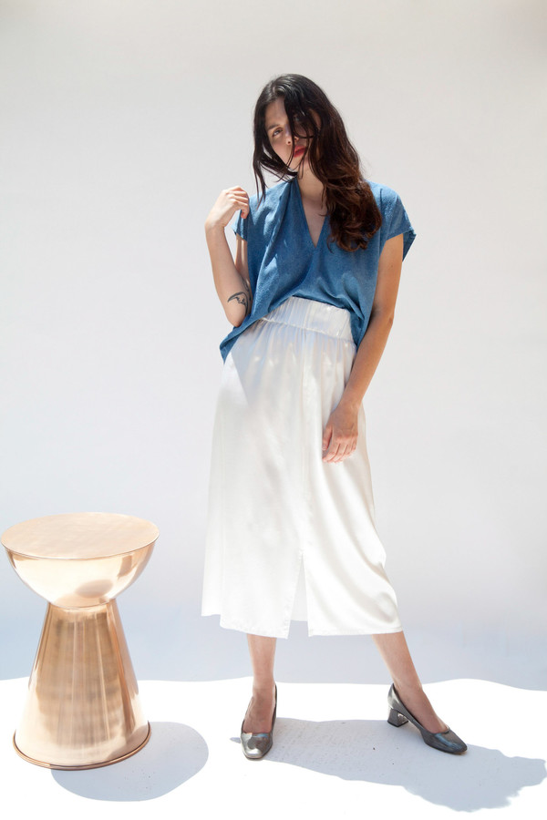 Miranda Bennett Paper Bag Skirt, Silk Charmeuse in Natural Miranda Bennett Paper Bag Skirt, Silk Charmeuse in Natural