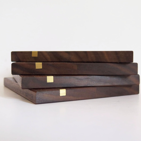 Christina Hilborne Walnut and Brass Wooden Coasters Christina Hilborne Walnut and Brass Wooden Coasters
