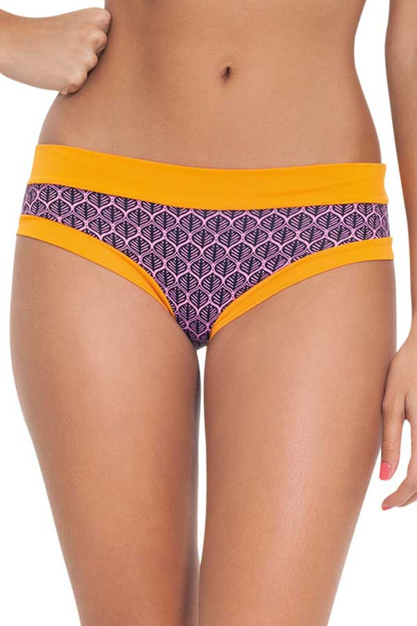 Estivo Hojas Bikini in Pink with Yellow Orange Outline BOTTOMS Estivo Hojas Bikini in Pink with Yellow Orange Outline BOTTOMS