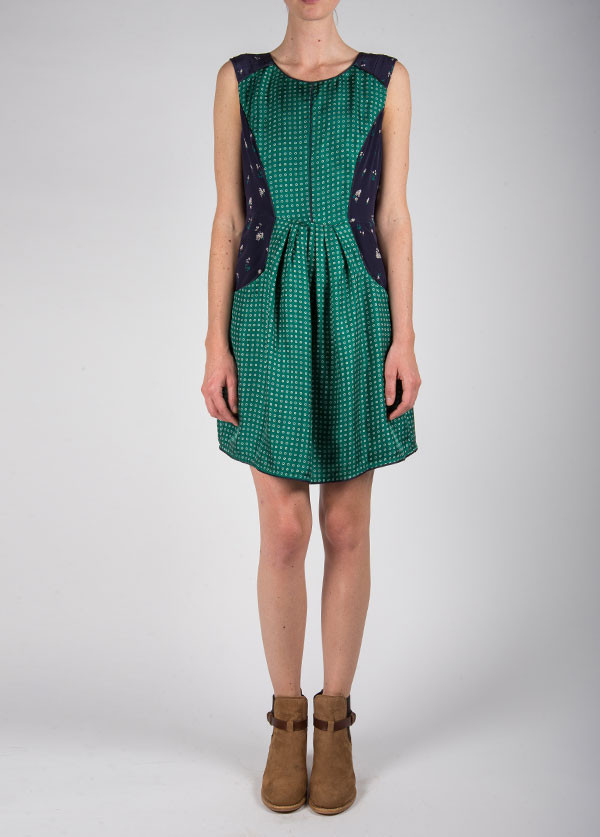 Harlyn - Blocked Two Pocket Dress in Emerald Scarf Print Harlyn - Blocked Two Pocket Dress in Emerald Scarf Print