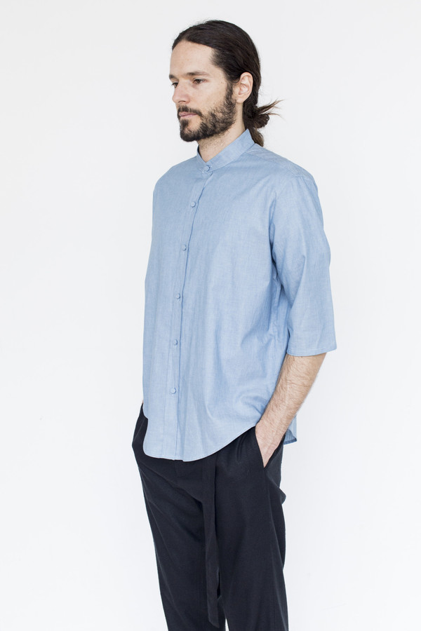 Assembly New York Chambray Noncollar Shirt Assembly New York Chambray Noncollar Shirt