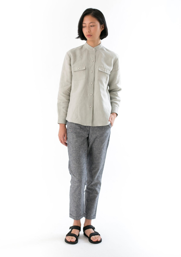 GOOD STUDIOS WOMENS HEMP LINEN MANDARIN COLLAR SHIRT GOOD STUDIOS WOMENS HEMP LINEN MANDARIN COLLAR SHIRT
