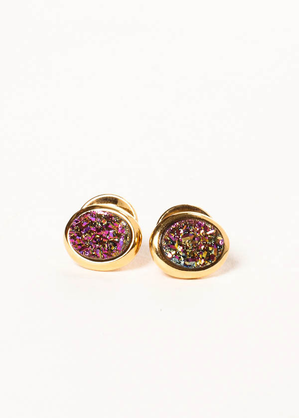 Marcia Moran - Tiny Oval Stud in Gold with Multi Color Druzy Stone Marcia Moran - Tiny Oval Stud in Gold with Multi Color Druzy Stone