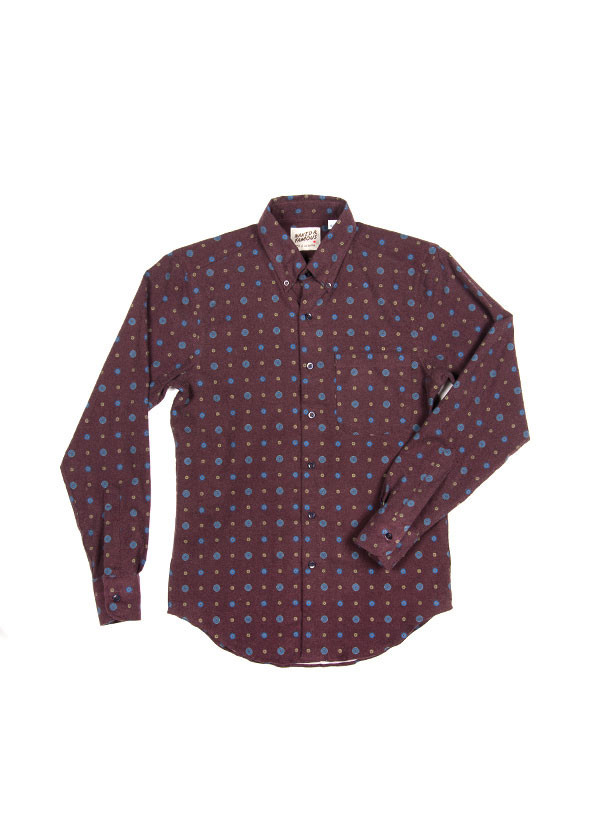Men's Naked & Famous Denim - Regular Shirt in Printed Sheeting Burgundy Men's Naked & Famous Denim - Regular Shirt in Printed Sheeting Burgundy