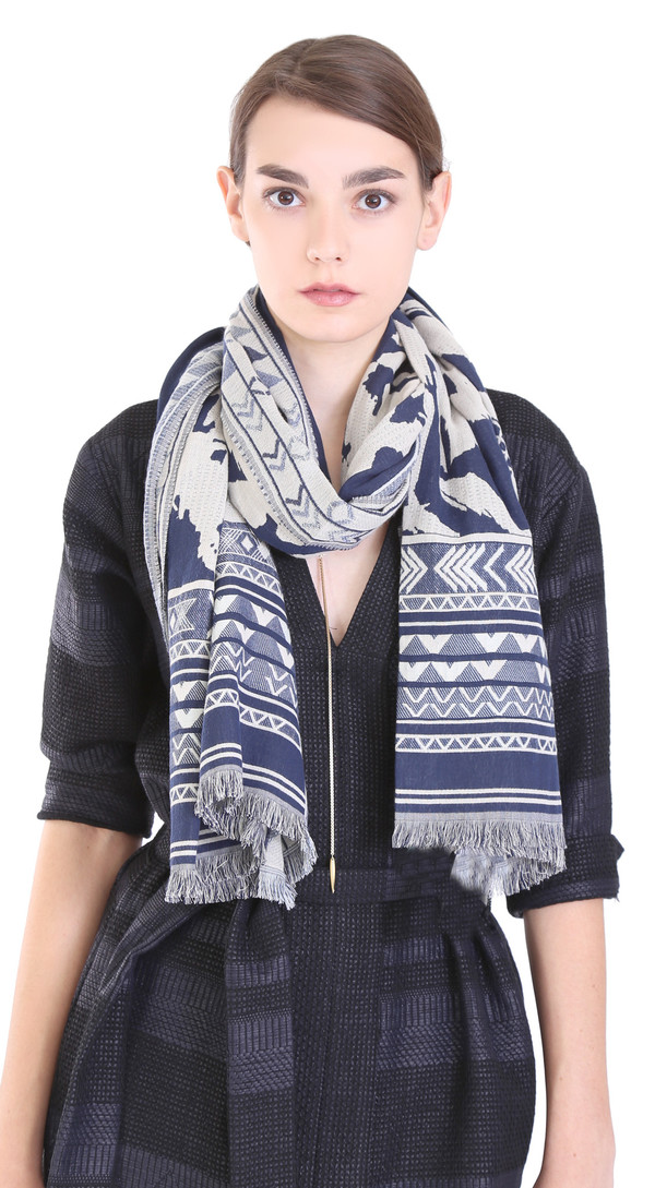 Hoss Intropia Denim Pattern Scarf Hoss Intropia Denim Pattern Scarf