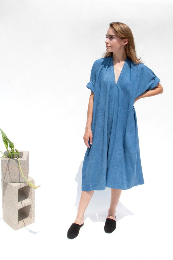 Miranda Bennett In-Stock: Muse Dress, Oversized, Silk Noil in Indigo Miranda Bennett In-Stock: Muse Dress, Oversized, Silk Noil in Indigo