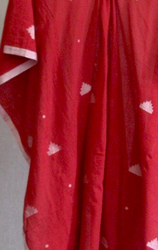 Two New York Red Khadi Caftan with white icons Two New York Red Khadi Caftan with white icons