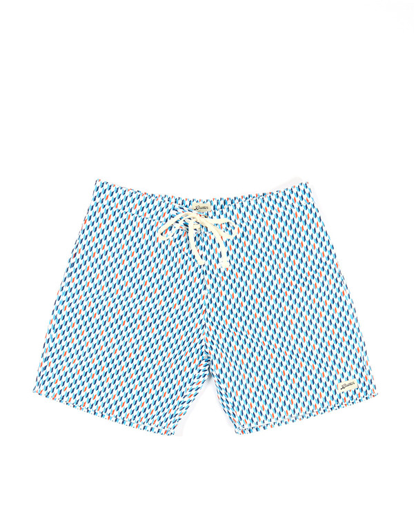Men's Bather Feather Blue Surf Trunk White Blue Orange Men's Bather Feather Blue Surf Trunk White Blue Orange