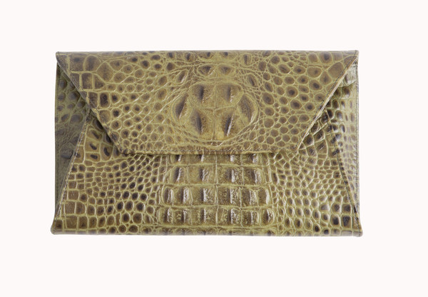 OLIVEVE cleo envelope clutch in olive hornback embossed cow leather OLIVEVE cleo envelope clutch in olive hornback embossed cow leather