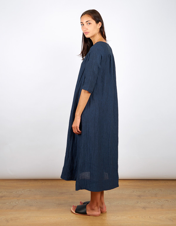 Sunja Link Collab Gathered Yoke Dress Navy Sunja Link Collab Gathered Yoke Dress Navy