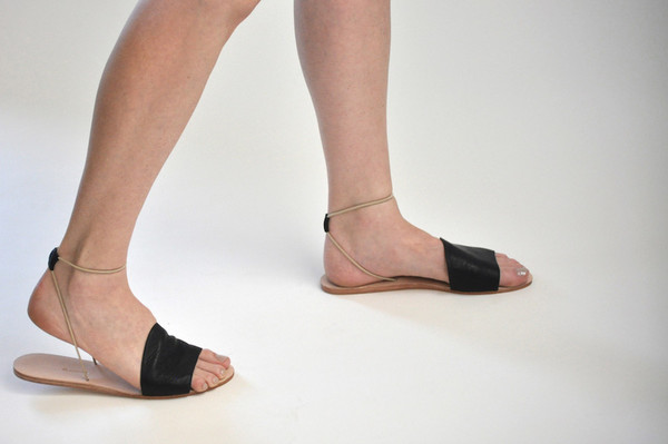 The Palatines Shoes Refero Sandal - Black Leather W Beige Elastic The Palatines Shoes Refero Sandal - Black Leather W Beige Elastic
