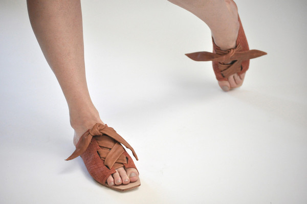 The Palatines Shoes Texo Sandal - clay Hex Leather W Shiny Rust Ties The Palatines Shoes Texo Sandal - clay Hex Leather W Shiny Rust Ties