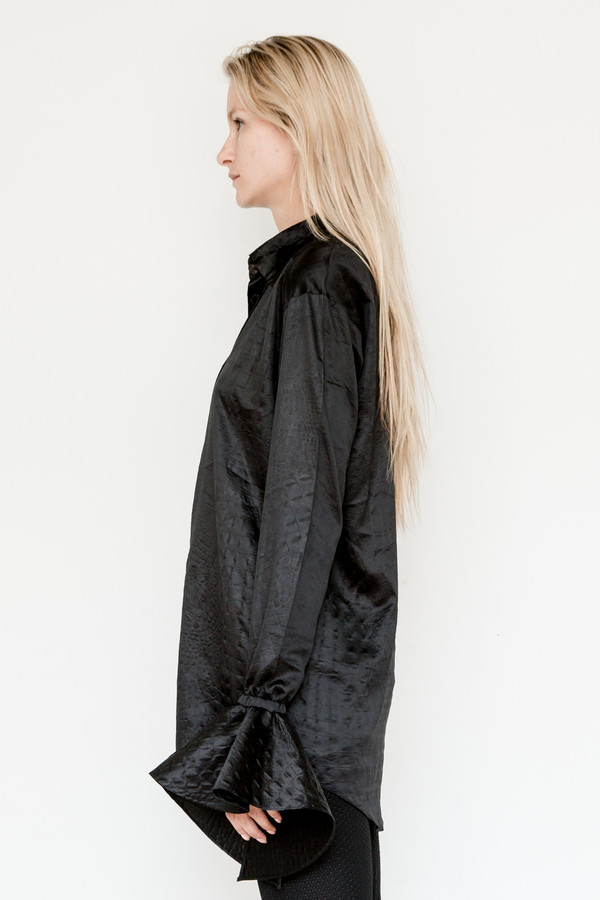 Area Ruffle Sleeve Embossed Blouse Area Ruffle Sleeve Embossed Blouse