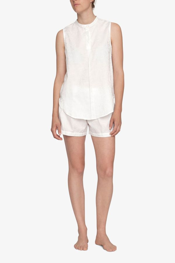 The Sleep Shirt Pleat Short White Palm Damask The Sleep Shirt Pleat Short White Palm Damask