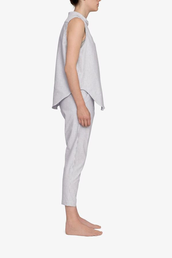 The Sleep Shirt Set – Sleeveless Shirt Top and Tapered Pant Black Oxford Stripe The Sleep Shirt Set – Sleeveless Shirt Top and Tapered Pant Black Oxford Stripe