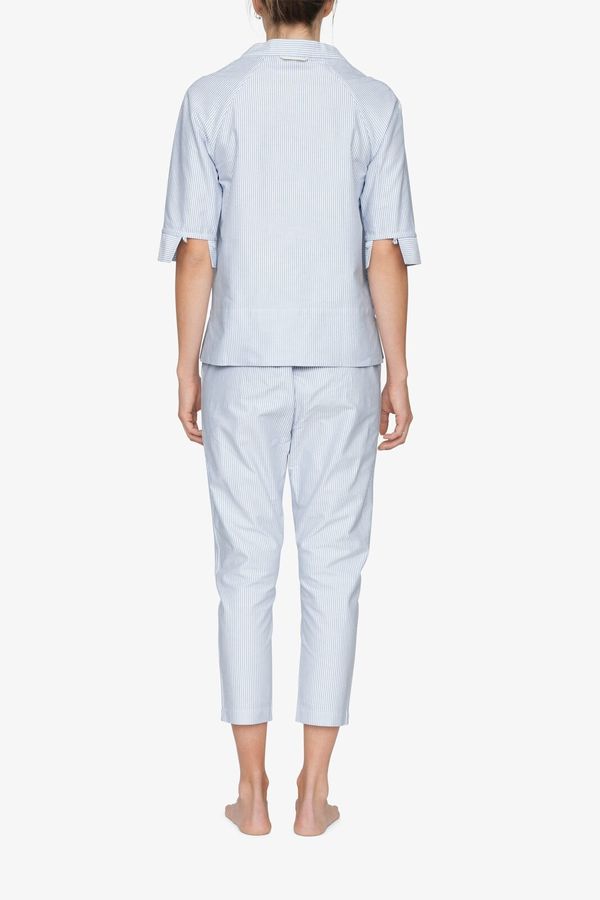 The Sleep Shirt Three Quarter Sleeve Top Blue Oxford Stripe The Sleep Shirt Three Quarter Sleeve Top Blue Oxford Stripe
