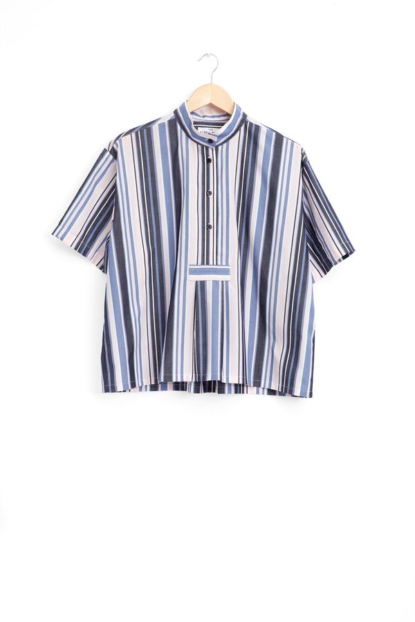 The Sleep Shirt Short Sleeve Cropped Sleep Shirt Blue and Pink Stripe The Sleep Shirt Short Sleeve Cropped Sleep Shirt Blue and Pink Stripe