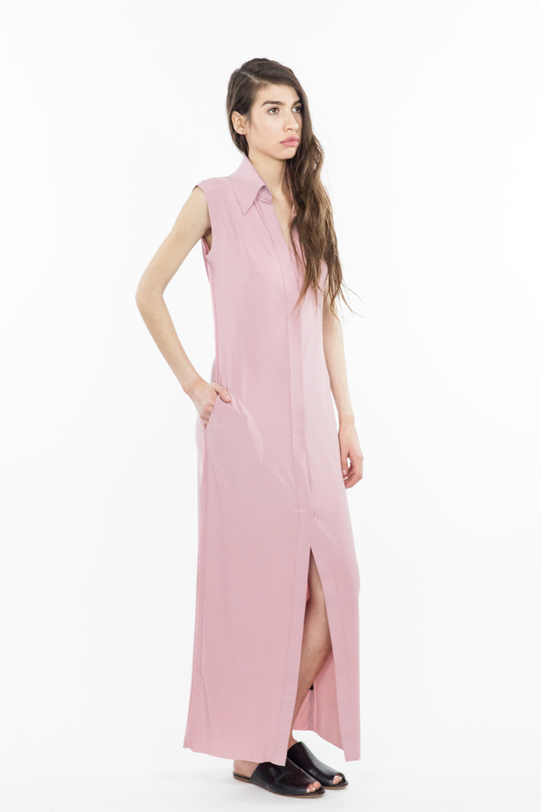 Norma Kamali Sleeveless Long NK Shirt - Pink Norma Kamali Sleeveless Long NK Shirt - Pink