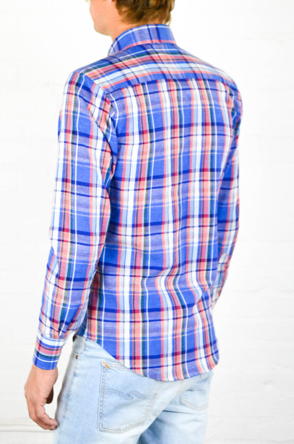 Men's Naked and Famous Airy Cotton and Linen Blend Madras RegularShirt Men's Naked and Famous Airy Cotton and Linen Blend Madras RegularShirt