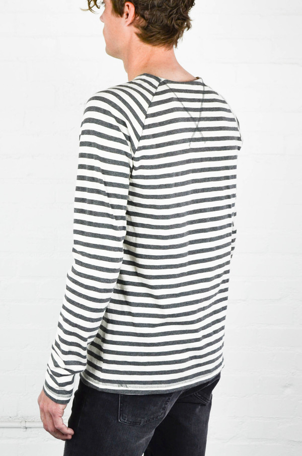 Men's Nudie Off White and Grey Bold Stripe Otto Raglan Men's Nudie Off White and Grey Bold Stripe Otto Raglan