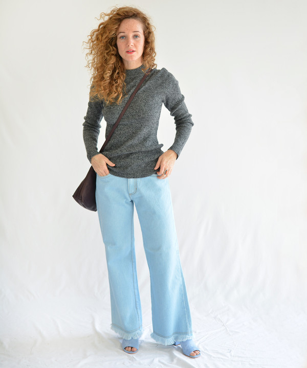 Micaela Greg Speckle Grey Stagger Rib Turtleneck Micaela Greg Speckle Grey Stagger Rib Turtleneck