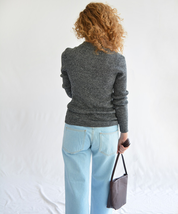 Micaela Greg Speckle Grey Stagger Rib Turtleneck Micaela Greg Speckle Grey Stagger Rib Turtleneck
