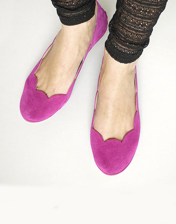 Ele - Pink Scalloped Suede Flat Pump Ele - Pink Scalloped Suede Flat Pump