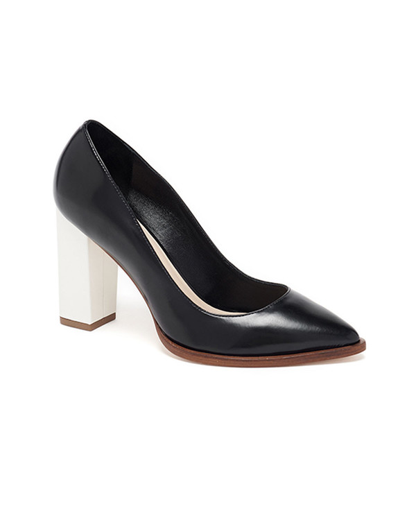 Loeffler Randall - Remy Leather Block Heel Pump in Black and Cream Loeffler Randall - Remy Leather Block Heel Pump in Black and Cream
