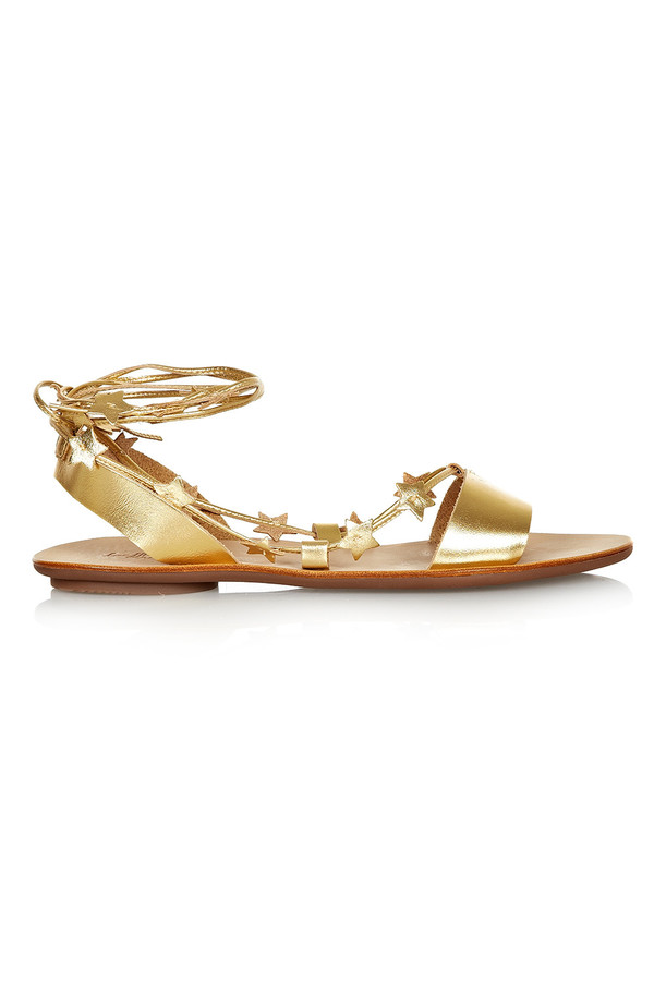 Loeffler Randall - Starla Gold Leather Ankle Wrap Flat Sandal Loeffler Randall - Starla Gold Leather Ankle Wrap Flat Sandal