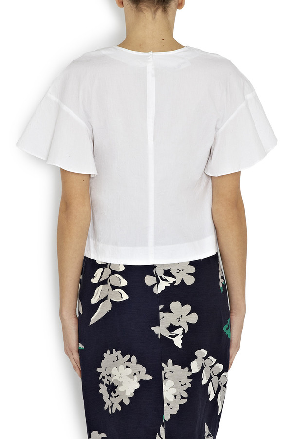 Apiece Apart - White Cropped Serra Ruffle Arm Top Apiece Apart - White Cropped Serra Ruffle Arm Top