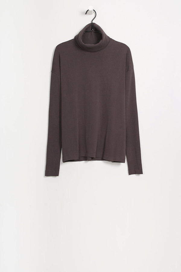 Kowtow Building Block Rib Roll Neck Top in Charcoal Kowtow Building Block Rib Roll Neck Top in Charcoal