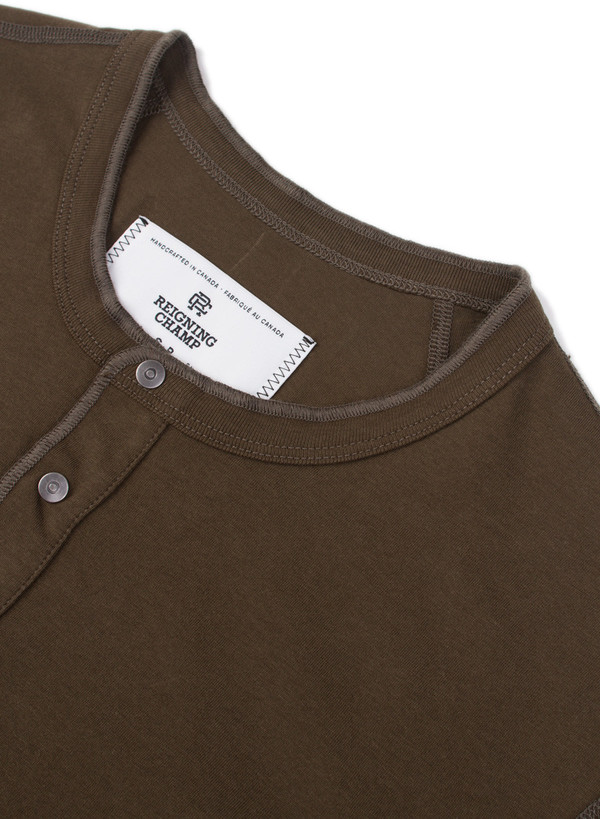 Reigning Champ Knit Ringspun Jersey Long Sleeve Henley Olive Reigning Champ Knit Ringspun Jersey Long Sleeve Henley Olive