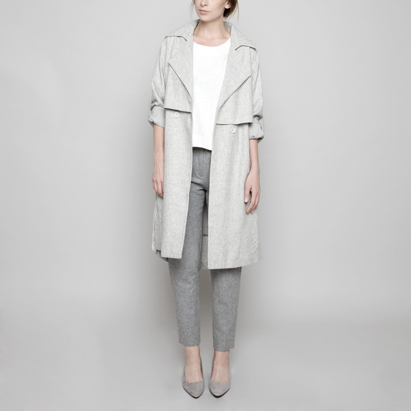 7115 by Szeki Wool Trench Coat - Light Gray FW16 7115 by Szeki Wool Trench Coat - Light Gray FW16
