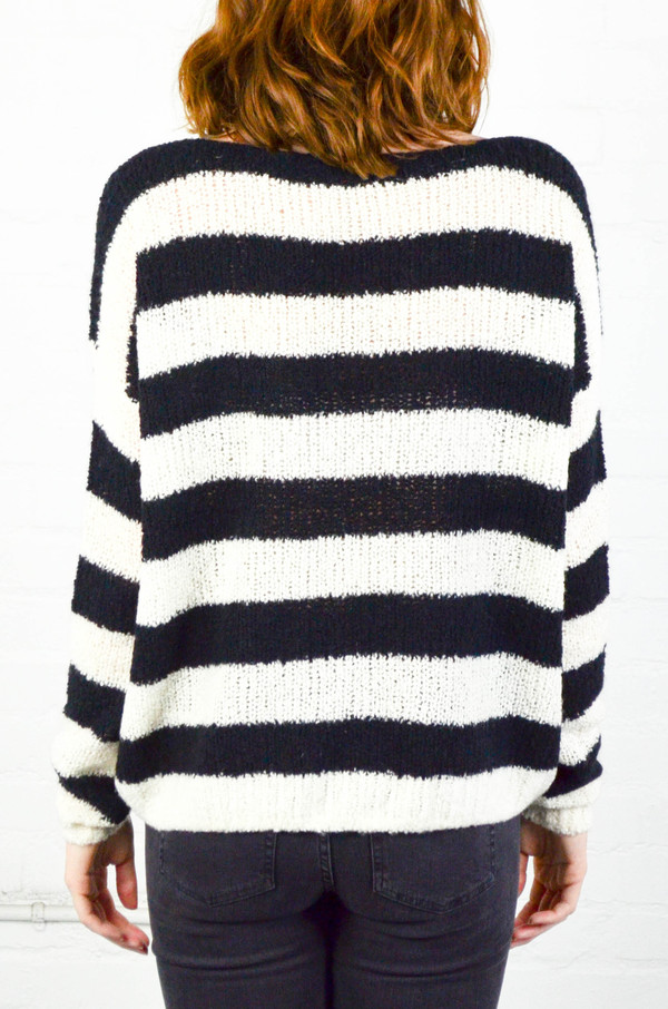 ATM Anthony Thomas Melillo ATM Chalk and Black Stripe Boatneck Drop Shoulder Sweater ATM Anthony Thomas Melillo ATM Chalk and Black Stripe Boatneck Drop Shoulder Sweater