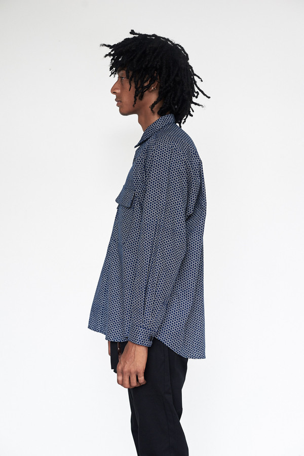 Men's Assembly New York Cotton Indigo Print Poet Shirt Men's Assembly New York Cotton Indigo Print Poet Shirt