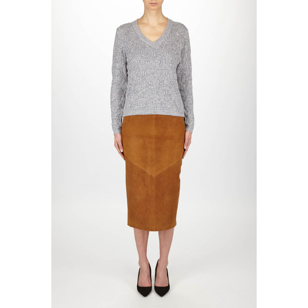 Just Female "Ventura" Knit Deep V Cable Melange Sweater Just Female "Ventura" Knit Deep V Cable Melange Sweater