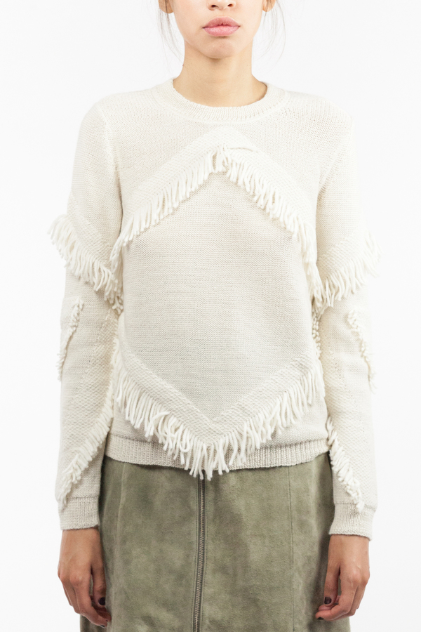 Tanya Taylor Inlay Fringe Cha Cha Sweater - Cream Tanya Taylor Inlay Fringe Cha Cha Sweater - Cream
