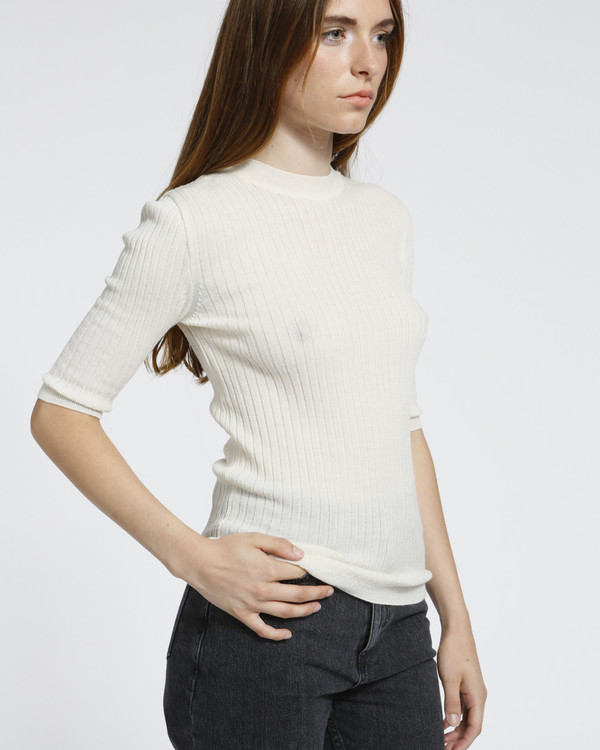 Achro Short Sleeved Ribbed Sweater in Ivory Achro Short Sleeved Ribbed Sweater in Ivory